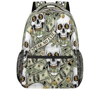 Drekrid Mochila escolar de viaje para mujeres y hombres, diseño de calavera gótica, billete de dólar, ligera, para niños y niñas, para laptop de 15.6 pulgadas para estudiantes universitarios, escuela