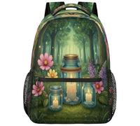 Drekrid Mochila escolar de viaje para mujeres y hombres, tarros Mason a la luz de las velas del bosque, mochila ligera para niños y niñas, mochila para laptop de 15.6 pulgadas para estudiantes
