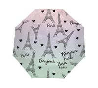 Drekrid Paraguas compactos resistentes al viento para la lluvia, diseño de la Torre Eiffel de París, ligero, portátil, automático, plegable, con apertura automática, bonito paraguas pequeño para