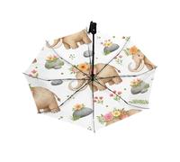 Drekrid Paraguas compactos resistentes al viento para la lluvia, diseño floral de mamut, portátil, ligero, automático, plegable, bonito y pequeño paraguas de cierre automático para viajes, coche