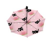 Drekrid Paraguas de viaje para lluvia y sol, diseño de gato negro melocotón, resistente al viento, compacto, apertura automática, paraguas para niños y mujeres, paraguas pequeño y lindo para viajes