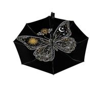 Drekrid Paraguas de viaje para lluvia y sol, diseño de mariposa misteriosa, resistente al viento, compacto, automático, plegable, para mujeres y niños, apertura automática, bonito paraguas pequeño