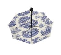 Drekrid Paraguas de viaje para lluvia y sol, vintage, azul pastoral, resistente al viento, compacto, apertura automática, paraguas para mujeres y niños, plegable de marcha atrás automático, pequeño y