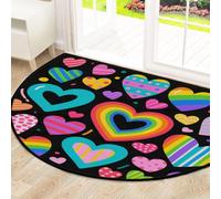 Drekrid Tapete grande de medio círculo para puerta, diseño de corazones arcoíris, absorbente, antideslizante, semicircular, lavable, para cocina, baño, dormitorio, 160 x 100 cm