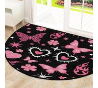 Drekrid Tapete grande de medio círculo para puerta, diseño de mariposas, corazones, lavable, antideslizante, semicircular, absorbente, para cocina, baño, dormitorio, 160 x 100 cm