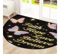 Drekrid Tapete grande de medio círculo para puerta, diseño de mariposas, fe, esperanza, amor, lavable, antideslizante, semicircular, absorbente, para cocina, baño, dormitorio, 160 x 100 cm