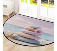 Drekrid Tapete grande de medio círculo para puerta, diseño de piedras zen de playa, antideslizante, absorbente, semicircular, lavable, para cocina, baño, dormitorio, 160 x 100 cm