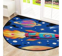 Drekrid Tapete grande de medio círculo para puerta, diseño de planeta de llamas de cohete, antideslizante, absorbente, semicircular, lavable, para cocina, baño, dormitorio, 160 x 100 cm