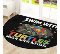 Drekrid Tapete grande de medio círculo para puerta, diseño de tortuga de concienciación sobre el autismo, lavable, antideslizante, semicircular, absorbente, para cocina, baño, dormitorio, 160 x 100 cm