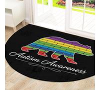 Drekrid Tapete grande de medio círculo para puerta - Oso de concienciación sobre el autismo absorbente antideslizante semicircular alfombra de entrada - Lindo tapete suave semicircular lavable para
