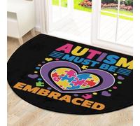 Drekrid Tapete grande de medio círculo para puerta, tapete de concienciación sobre el autismo con corazón, lavable, antideslizante, semicircular, absorbente, para cocina, baño, dormitorio, 160 x 100