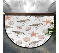 Drekrid Tapete semicircular para Puerta, diseño de Conchas Marinas de Arena Costera, Absorbente, Antideslizante, semicircular, Lavable, para Cocina, Dormitorio, baño, 90 x 60 cm