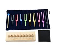 DRELD Juego de diapasones Solfeggio de colores con soporte de mader martillo+9 diapasones+paño de aluminio para meditación curativa, yoga y relajación (174 Hz, 285 Hz, 396 Hz, 417 Hz, 528 Hz, 639 Hz,