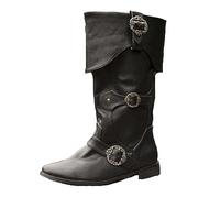 DREMDO Botas De Caballero Vikingo, Clásico Retro PU Zapatos Medievales De Cuero, Halloween Carnaval Cosplay Pirata Botas Largas Zapatos para Hombres Mujeres,Negro,45