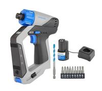 Dremel Blueprint 12V 3 en 1 Atornillador/Taladro Sin Cable y Escobillas Kit con Detector, Nível Láser Extraible, 9x Puntas de Atornillar, 1x Broca Multimaterial, Nivel de Burbuja