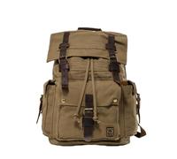 DremFreo Mochila de lona vintage con detalles de piel para viaje y escuela, gran capacidad, 48 x 33 x 18 cm, porta portátil de 16 pulgadas, BG509, verde militar, 33 X 18 X 48 Centimetri