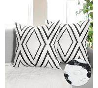 Dremisland 2 Piezas Fundas de Almohada Exterior Impermeable Funda de Cojín Negro y Blanco Geométricas Bohemios Aztecas Decorativas Cojín Cubierta para Cama Patio Jardín Sofá (45x45cm, Blanco)