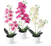 Dremisland 3 Piezas Orquídea Flores Artificiales Falsas de Tacto Real Decoración Falso Phalaenopsis Flores en Macetas para Interior Exterior Jardín Porche Ventana Caja Casa Boda Granja