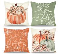 Dremisland Juego de 4 Fundas Cojines Otoño 45 x 45 cm Calabazas Peonía Naranja Decorativas Cuadradas Fundas de Almohada día de Gracias Halloween Holiday Almohada de Lino de la Cosecha Hogar Sala Estar