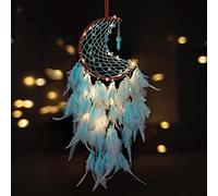 Dremisland Luna Atrapasueños LED con Plumas Hecho a Mano Dream Catcher Turquesa Colgante de Pared Adorno para decoración Hogar Dormitorio Regalo Artesanal (Verde)