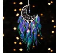 Dremisland Luna Atrapasueños LED con Plumas Hecho a Mano Dream Catcher Turquesa Colgante de Pared Adorno para decoración Hogar Dormitorio Regalo Artesanal (Azul & Púrpura)