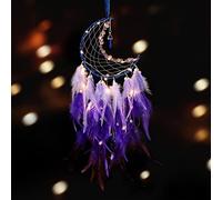 Dremisland Luna Atrapasueños Luces con Colores Plumas Hecho a Mano Dream Catcher Turquesa Colgar en la Pared Adorno para Niños Hogar Dormitorio Decoración de Pared Regalo Artesanal (Puro púrpura)