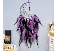 Dremisland Luna Atrapasueños Luces con Colores Plumas Hecho a Mano Dream Catcher Turquesa Colgar en la Pared Adorno para Niños Hogar Dormitorio Decoración de Pared Regalo Artesanal (Púrpura-Negro)