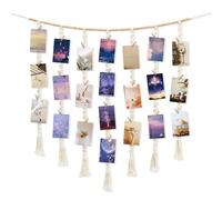 Dremisland Macramé Marcos de Fotos con 45 Clips Boho Portaretratos para Fotos con Cuentas de Madera Marcos de Fotos Multiples Colgar Fotos con Pinzas Regalos Amigas Originales Regalos Personalizados