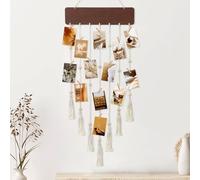 Dremisland Macramé Marcos de Fotos Multiples para Pared con Cuerdas y 35 Pinzas de Madera Marrón Marcos de Fotos Multiples Bohemio Portafotos Decoración Del Hogar y Regalo