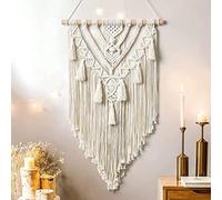 Dremisland Macramé Tapiz de Pared Bohemio Geométrico Colgante de Pared Hecho a Mano Tapiz Beige Borla Adorno Decoración de Pared para Dormitorio Sala de Estar Apartamento (Beige, 70×40 cm)