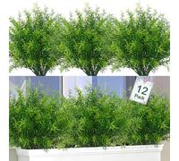 Dremisland Plantas Artificiales Arbusto de Hojas Artificiales 12 Helechos de Boston Resistentes A Los UV Plantas de Césped Artificial Arbustos para Interiores y Exteriores Hogar Decoración