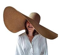 Dremokay Sombreros de playa de ala ancha para mujer, sombrero de paja grande con protección UV, plegable, sombrero de verano de 70 cm (caqui), caqui, Talla única