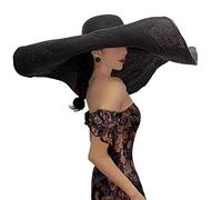 Dremokay Sombreros de playa de ala ancha para mujer, sombrero de paja grande, protección UV, plegable, sombrero de verano, 70 cm, Negro, Talla única