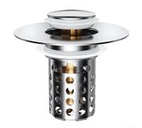 Drenaje de piso de acero inoxidable con núcleo de cobre, cesta de filtración fina para cabello y escombros, drenaje de modo dual para tapón y colador de fregadero, 7,2 x 7,2 x 5,5 cm, plateado