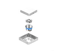 Drenaje de piso de acero inoxidable para baño, forma cuadrada con filtro doble y principio de palanca de gravedad para un drenaje suave (blanco 10 x 10)