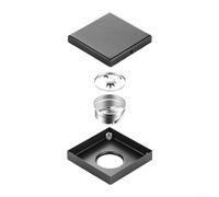 Drenaje de piso de acero inoxidable para baño, forma cuadrada con filtro doble y principio de palanca de gravedad para un drenaje suave (negro 15 x 15)