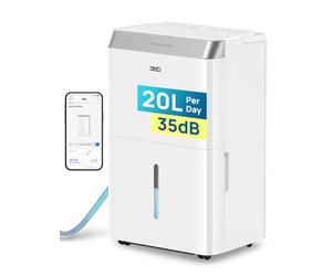 DREO Deshumidificador Inteligente 20 L/24 h, para estancias de hasta 37 m² - eficiente y silencioso - App & Alexa, 3 modos, temporizador, humedad ajustable, tubo de desagüe, dormitorio & baño