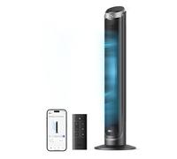 Dreo Smart Ventilador de Torre Silencioso, Oscilación de 90°, Ventilador de Pie para Dormitorio, 7.9 m/s, 5 Velocidades, 4 Modos, Táctil/Mando/App & Control por Voz, Alexa, Temporizador 12H, Plateado