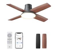 Dreo ventilador de techo con luz, 12 velocidades(APP), 3 modos, motor CC silencioso, instalación fácil, LED regulable, mando a distancia y temporizador 12 h, ventilador de techo negro para hogar