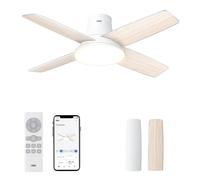 Dreo ventilador de techo con luz, 12 velocidades(APP), 3 modos, motor CC silencioso, instalación fácil, LED regulable, mando a distancia y temporizador 12 h, ventilador de techo blanco para hogar