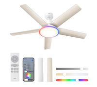 Dreo Ventilador de techo inteligente, 132 cm, 12 velocidades, 3 modos de ventilación, LED regulable con cambio continuo de color, temporizador 12 h, motor CC silencioso, control remoto/APP/Alexa