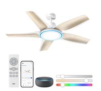 Dreo ventilador de techo inteligente de perfil bajo con luz 132 cm, LED regulable con temperatura de color ajustable, iluminación ambiental RGB, motor CC silencioso, instalación fácil, APP, blanco