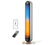DREO Ventilador de Torre 2 en 1 y Calefactor, Silencioso 25 dB, Plata | Ventilador de Pie 9 m/s,17 Velocidades, 6 Modos,Oscilación 120°,Temporizador 12H,App y Mando a Distancia, Dormitorio,Oficina