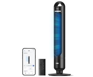 Dreo ventilador de torre inteligente para dormitorio, ventilador de pie silencioso 28 dB, alcance hasta 8,8 m, 4 velocidades y 3 modos, temporizador 8 h, control por app, oscilación 90°, negro WiFi