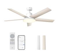 Dreo ventilador techo inteligente de 132 cm con luz LED regulable, 12 velocidades, 3 modos, temporizador de 12h, motor DC silencioso, control por control remoto/APP/Alexa, blanco para interiores