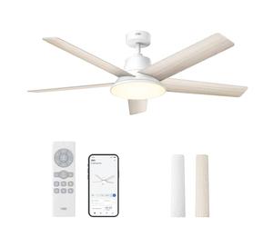 Dreo ventilador techo inteligente de 132 cm con luz LED regulable, 12 velocidades, 3 modos, temporizador de 12h, motor DC silencioso, control por control remoto/APP/Alexa, blanco para interiores