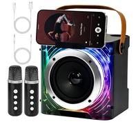 Drepint Karaoke 2 Microfonos Inalambricos, Altavoz Karaoke Portatil, Altavoz Bluetooth Portátil Bluetooth 5.3, con Luces LED, Soporte para Teléfono para Amigos en Casa, Fiesta, Boda (Negro)
