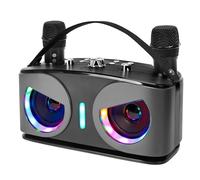Drepint Máquina de Karaoke, con 2 Micrófonos Inalámbricos, Bluetooth 5.3 Sistema de Karaoke Portátil con Luces LED para Fiesta en Casa, al Aire Libre y Boda, Soporta TWS/TF Card/USB/AUX (Negro)