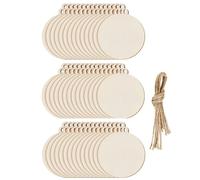 DRERIO 100 Bolas Redondas Madera para Colgar Adornos Navidad, rebanadas Madera en Blanco con Cuerda para decoración del árbol de Navidad, Manualidades