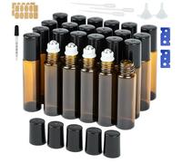DRERIO 24 Botellas Roll On Aceites Esenciales 10ml Marrón Cristal, con Bola de Acero Inoxidable, para Aceites Esenciales, Masajes, Aromaterapia, Botella de Laboratorio